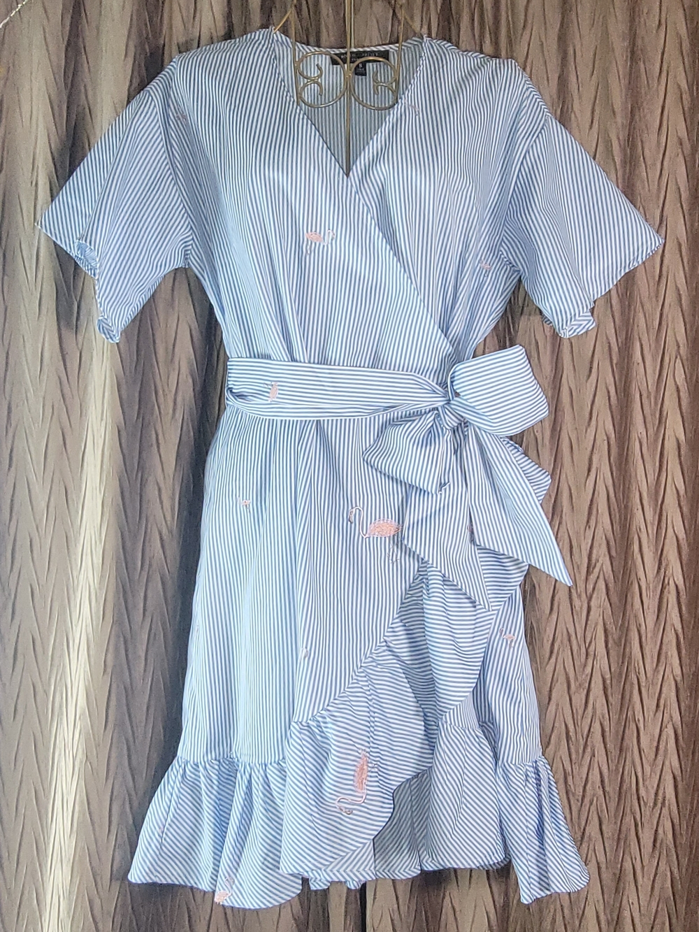 Romeo & Juliet Couture Flamingo Embroidered Wrap Dress Small Coastal Resort